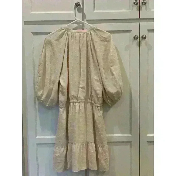 NWT! MINKPINK Cream Womens Large Dress Puff Sleeve Buttons Mini Pheasant - Picture 2 of 3